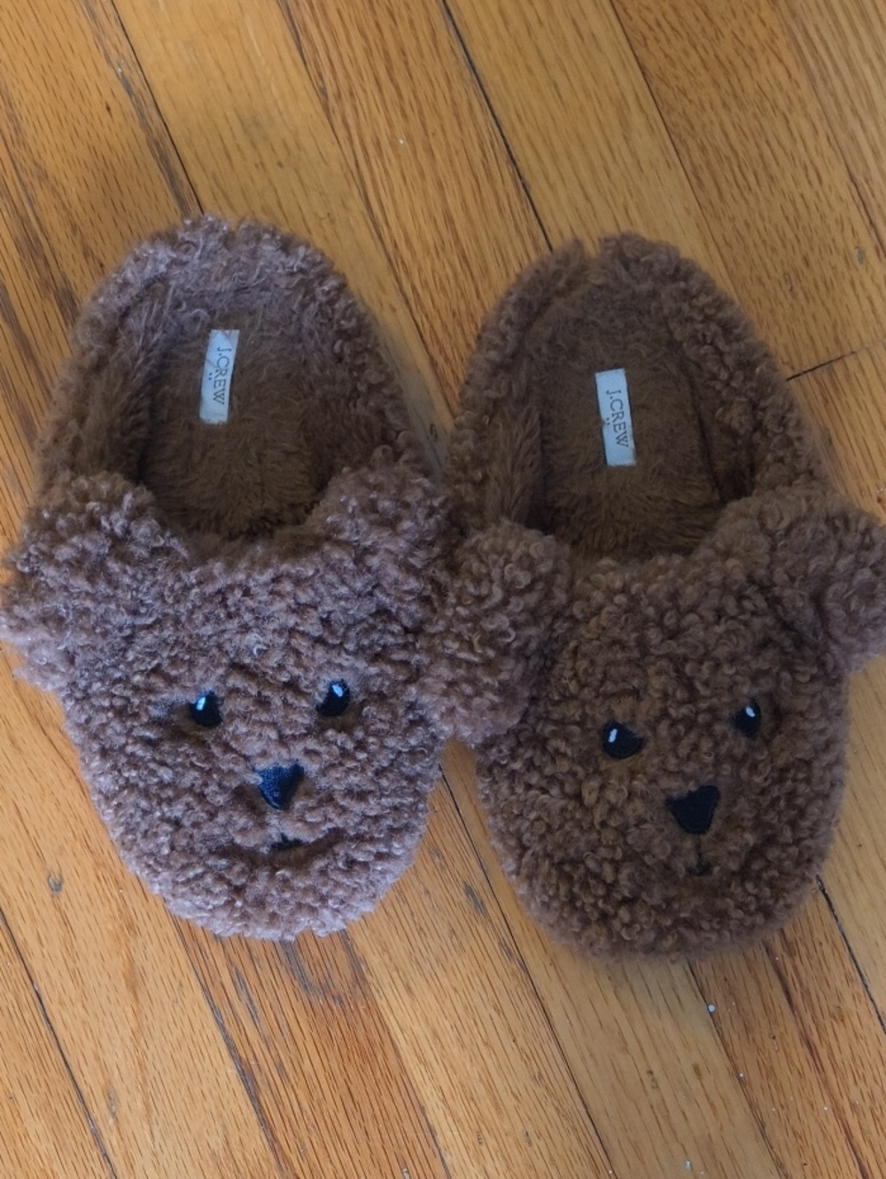 J. Crew Brown Fuzzy Bear Slip-On Slippers